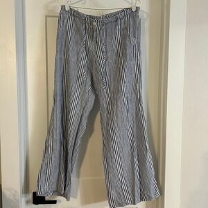 Just Living Women Boho Striped Linen Blend Pants Medium Coastal Nautical Beachy